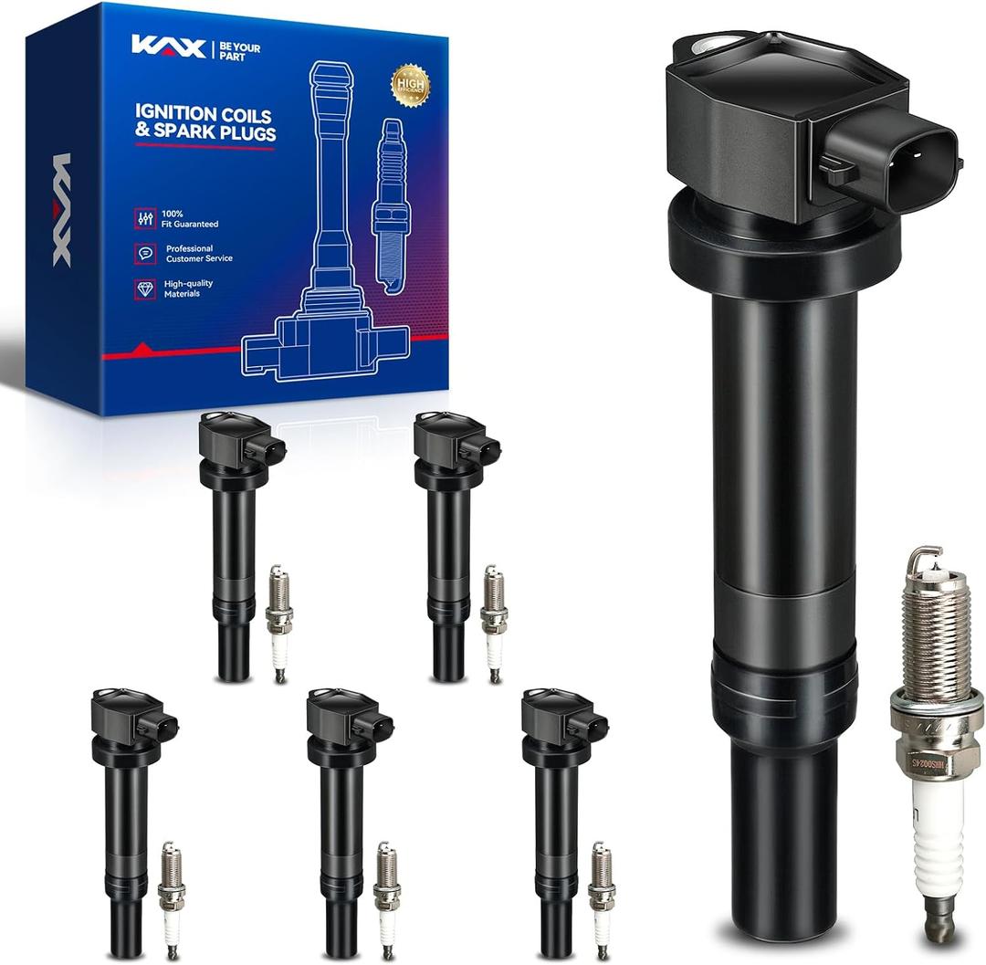 KAX 6-Pack Ignition Coils & Double Iridium Spark Plug Fit for Hyundai 2007-2009 Santa Fe 2.7L, Kia 2007-2010 Rondo 2.7L, 2006 Optima(EngineVIN:4), 2007-2010 Optima 2.7L, UF558