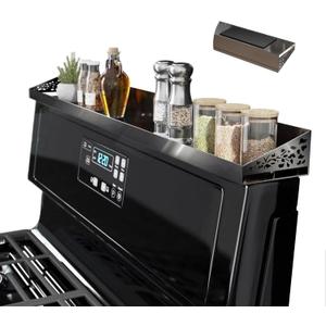 30" Magnetic Stove Top Shelf – Black Stainless Steel Spice Rack and Seasoning Organizer – Kitchen Shelf for Back of Stove – Over Stove Rack and Storage Organizer