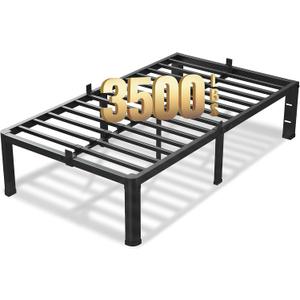 VIPSHOW 18 Inch Twin Size Bed Frame, 3500Lbs Heavy Duty Metal Platform with Round Corner Legs Mattress Slide Stopper, Steel Slat Support No Box Spring Needed, Noise Free, Non-Slip, Easy Assembly