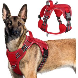 rabbitgoo Tactical Dog Harness for Large Dogs, No Pull Military Service Vest with Handle & Molle, Easy Control for Training Walking, Adjustable Reflective Straps, Red, XL