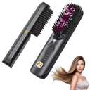 Cordless Hair Straightener Brush - Portable Hair Straightening Brush for Travel - 300M Negative Ions for Frizz-Free Shine, Touch Up On-The-Go, Fast Heating, Gift for Women, 10,000mAh