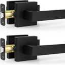 Estmoon 2 Pack Passage Door Levers, Matte Black Door Knobs Interior Square Door Handles, Heavy Duty Non-Locking Leversets Hall Closet Handles, Reversible for Right & Left Sided Doors