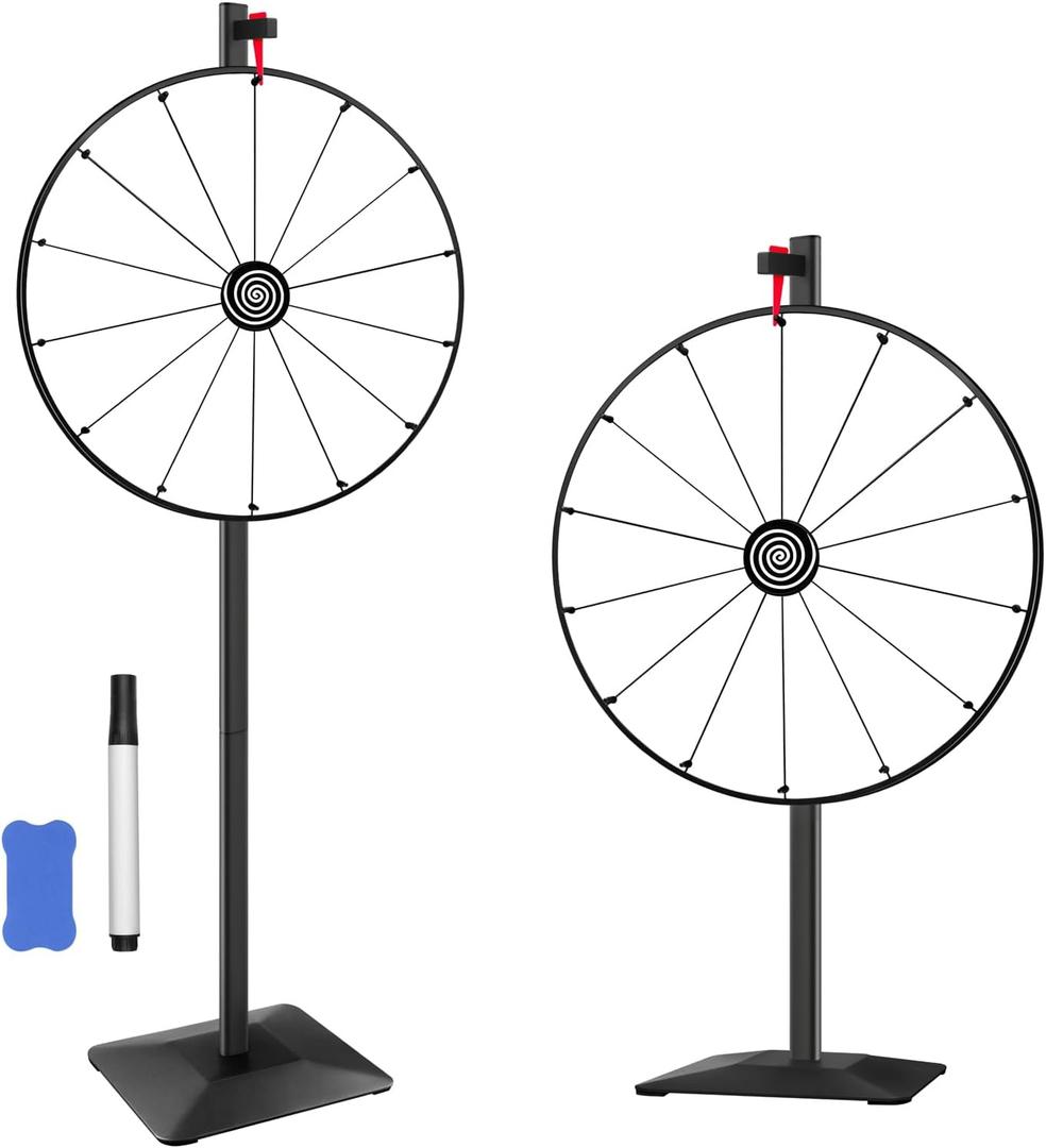 24 Inch Prize Wheel for Tabletop or Floor Stand Fortune Spin with Dry Erase Marker and Eraser for Engaging Home Parties, Trade Show, Carnival Events, White 