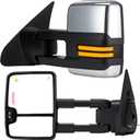 Tow Mirrors Compatible with 2007-2021 Toyota Tundra & 2008-2017 Sequoia, Blind Spot Monitoring, Sequential Switchback Turn Signal, Backup Arrow Light, Power Heated, Dual Glass, Chrome, Large