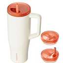 KISSKIND 40 oz Lumispin Tumbler with Handle and Hidden Straw, 100% Leak Proof Water Cup with Handle, Insulated Water Bottle for Travel, Mom, Nurse, Teacher, Student, Velvety Cream