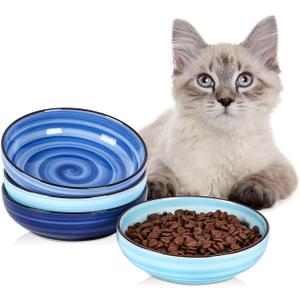 Selamica Ceramic Cat Food Bowl Set of 3, 5.6 Inch Wide Shallow Cat Bowls/Dishes for Food and Water, Vintage