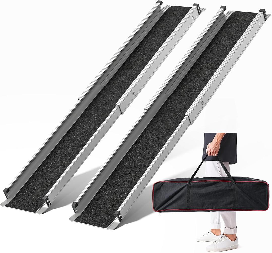 Adjustable Wheelchair Ramp 6FT Telescoping Portable Ramps for Steps Aluminum Lightweight Ramp with Storage Bag Non-Skid Ramps for Wheelchair for Home 72" L x 7.4" W 600lbs Capacity (2 Pack)
