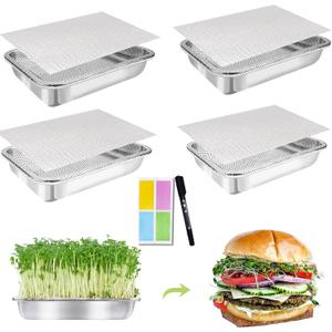 Stainless Steel Sprouts Growing Kit 4-Tier 14 inch Trays, Microgreens Growing Kit, Seed Sprouting Tray with Encrypted Mesh Sprouts for Beans Alfalfa Broccoli Wheat Grass