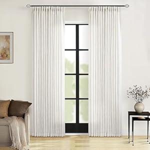 90 Inch Pinch Pleated Linen Curtains 2 Panel Set for Living Room Cream Natural Thick Linen Textured Drapes 90 Inches Long Pinch Pleat Drapes Birch Ivory Semi Sheer Curtain for Dining Bedroom Office