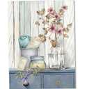 Bathroom Decor Wall Art Farmhouse Flower Pictures Laundry Room Bathroom Wall Decor Pink Poppy Vase Canvas Prints Blue White Painting Framed Artwork