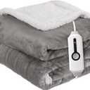Electric Heated Blanket Twin Size 62"x84" - Dual-Sided with Microplush & Sherpa Fabric, 4 Heat Settings & 10 Hours Auto Off, Machine Washable - Light Gray