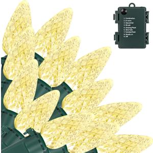 Brightever C3 Battery Operated Christmas Lights, 35FT 100LED Battery Powered Outdoor Christmas Lights with Timer & 8 Lighting Modes, Fairy Lighting for Garden House Tree Decoration, Warm White, 1-Pack