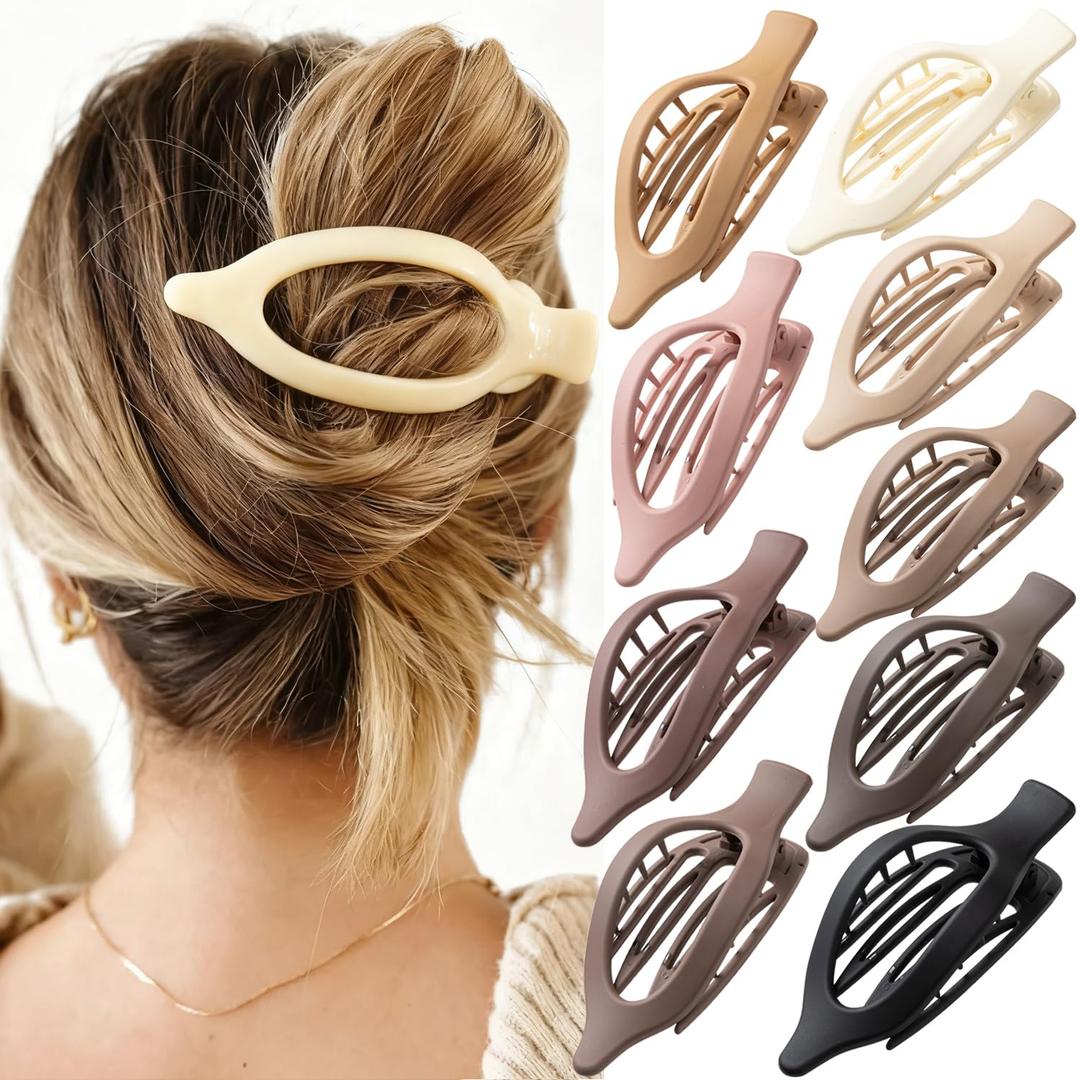 Flat Hair Clips, 9 PCS 4.7 Inch Large Side Slide Volume Duckbill Clips for Women & Girls, Internal Tooth Design, Strong Hold Matte Hair Clips for Thick Hair & Thin Hair,French Concord Clip