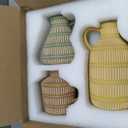 3 x Boho Ceramic Vase Set of 3 for Living Room Bedroom Modern Yellow Brown Green Fake Flower Plant Vases for Home Decor Office Centerpieces Antique Retro Rustic Farmhouse Vintage Classic Gift