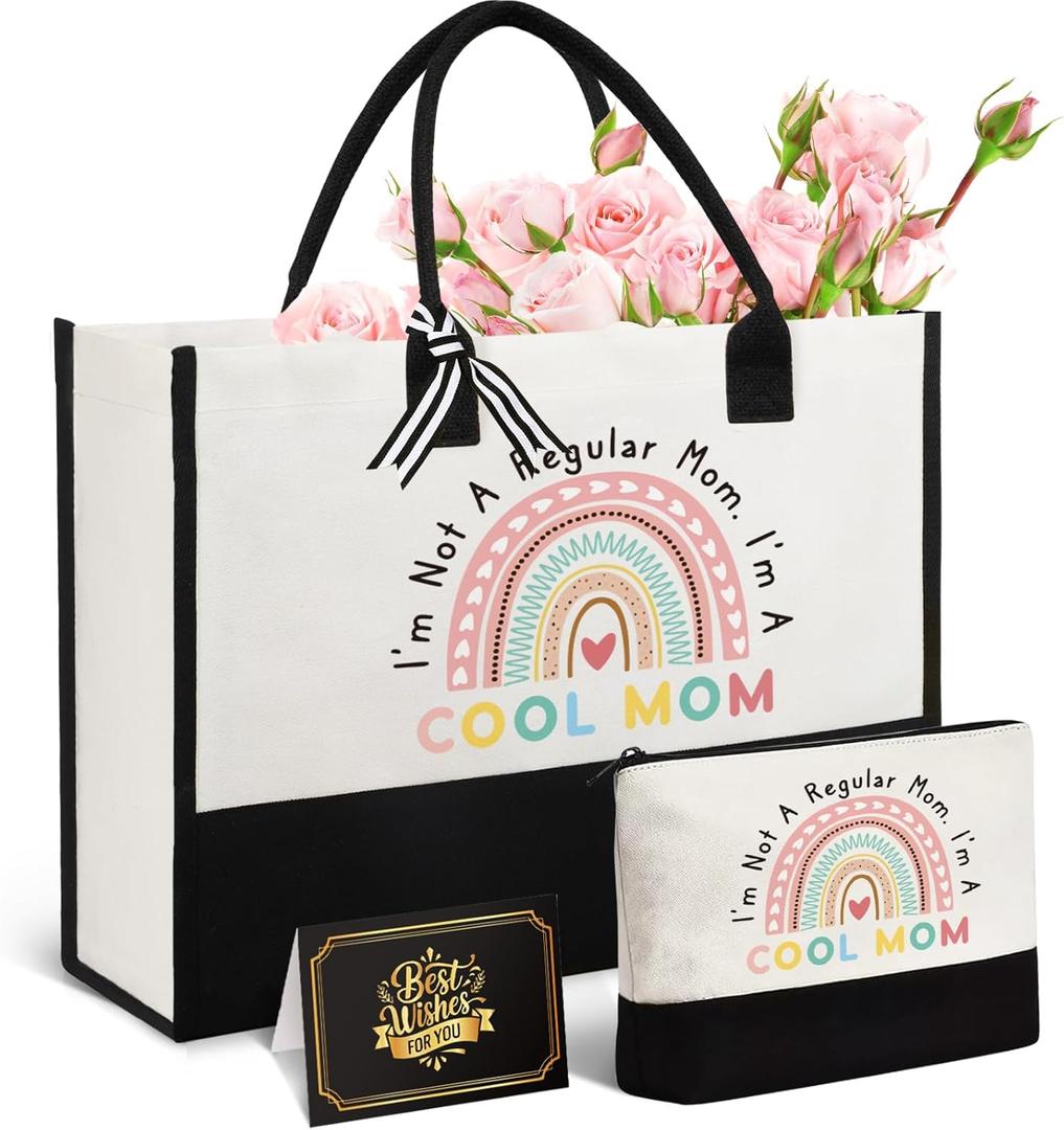 GiftPioneer Mom Gifts for Mothers Day, Best Mom Gifts from Daughter Son Kids, Unique Birthday Present for Mama Women Mother-in-Law Grandmas Nana w/Canvas Tote Bag & Makeup Bag