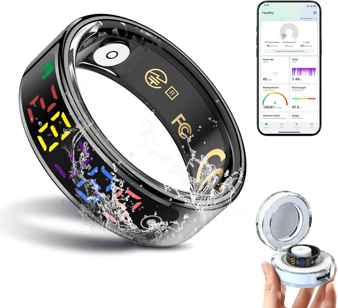 Smart Ring for Women Men, Health Ring Colorful Display, Fitness Tracker with Heart Rate, Blood Oxygen, Sleep Monitor, No Subscription Fee, 5ATM Waterproof for iOS & Android (Black, 11)