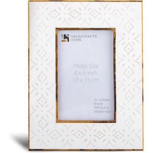 Handicrafts Home White Picture Frame – Handmade Resin Inlay & Wood 4x6 Photo Frame for Christmas Decor, Holiday Gifting, Minimalist Home Decor, Modern Farmhouse Wall Art, Boho Shelf Styling & Elegant Living Room Picture Frame, Wall & tabletop