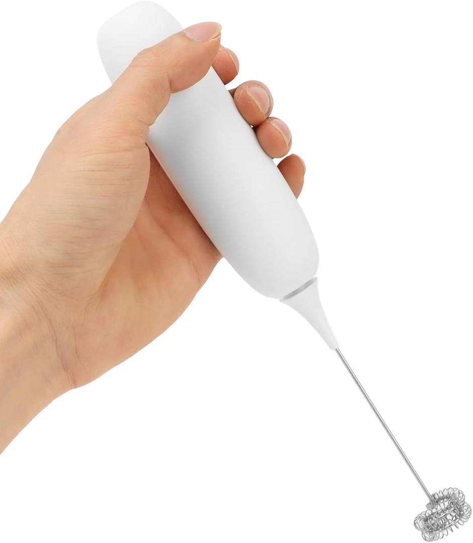 Milk Frother Handheld, Battery Operated Milk Frother Foam Maker Egg Beater Household For Coffee, Latte, , Hot Chocolate, Mini Drink Mixer, Small Baking Tool (White)
