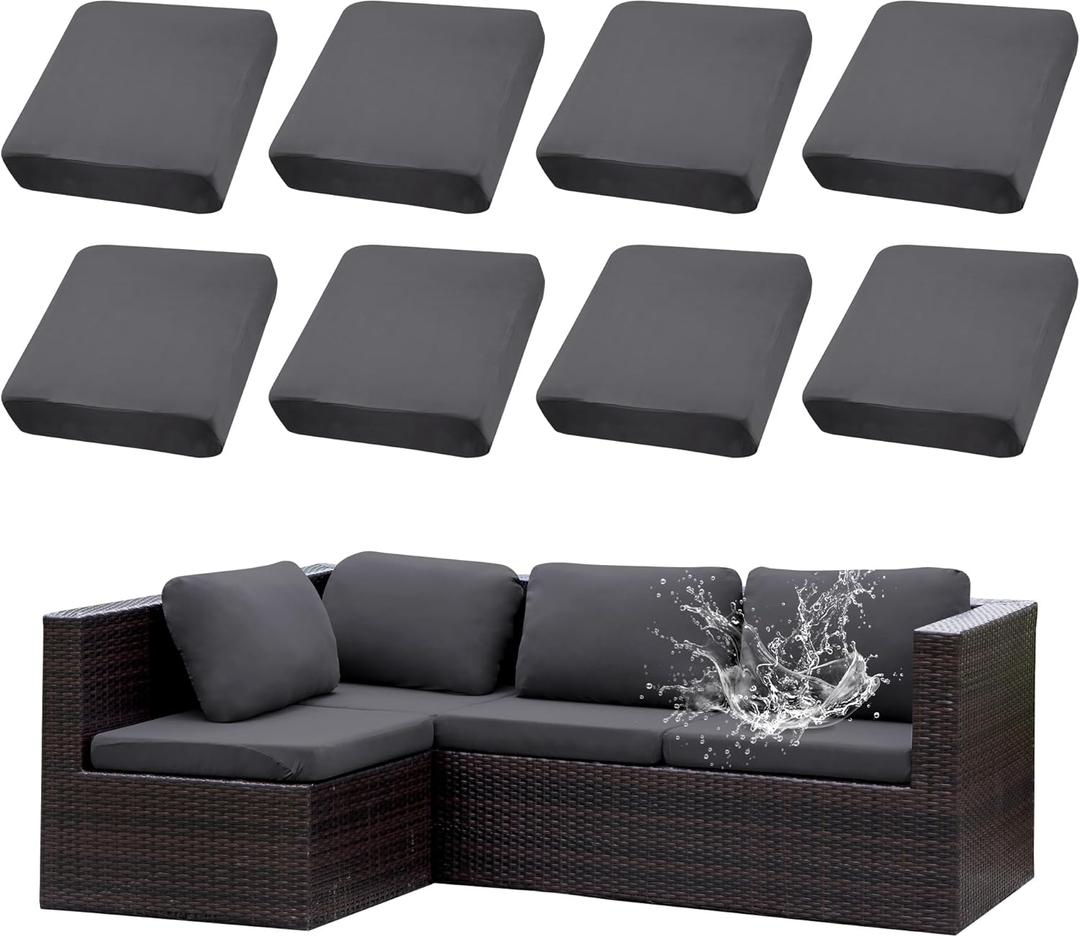 Outdoor Cushion Covers Set,8PCS Patio Furniture Couch Seat Slipcovers, Replacement for Sofa Sectional Chair(CoverOnly) (Grey)