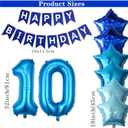 10th Birthday Decorations for Boys Blue Happy 10th Birthday Banner Tenth Bday Supplies 32inch Number 10 Balloons Fringe Curtain 10 Years Old Bday Party Supplies Kit for Him Her Girls (Blue)
