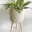 RISEON Handmade Mid Century Modern Wood Planter, Rustic Indoor Flower Pot Plant Stand,Large Floor Planter (Large B)