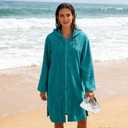 Weecreeture Hooded Towel Poncho with Zipper and Pocket, Surf Poncho for Men and Women, Beach Bath Changing Robe Cover Up L