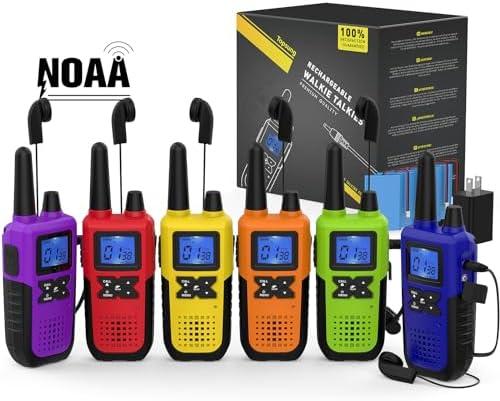 Topsung Walkie Talkies for Adults Long Range Rechargeable with Earpiece NOAA Weather Alert, Multi-purpose 2 Way Radio 6 Pack for Team Work Senior Care Kid Adventure Family Camping Hiking Skiing Cruise