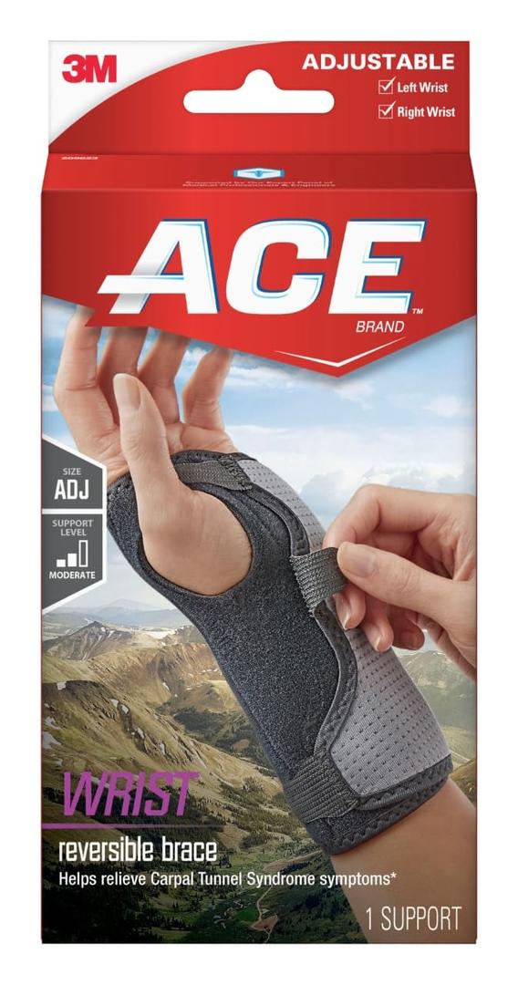 ACE Brand Reversible Wrist Brace, Wrist Support for Sore, Weak and Injured Wrists, Breathable, One Size Fits Most