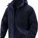 Men's Winter Insulated Coat Warm Water Resistant Skiing Parka Jacket Fleece Lined Detachable Hood 7 Pockets Work Coat (3X-Large, Blue)