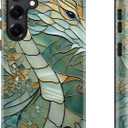 Esdot for Samsung Galaxy S24 Case,Aesthetic Stained Glass Mosaic Green Dragon Shell,Compatible with Magsafe,Trendy Unique Cool Retro Western Protective Slim Silicone Phone Cover for Women Girls (An Abstract Dragon)