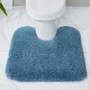 Disolla Toilet Mat 22x24 Blue - Non Slip Fluffy U-Shaped Contour Rug, Ultra-Soft Plush Toilet Floor Mat, Absorbent & Machine Washable