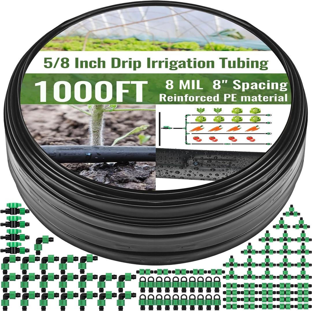 1000 ft 5/8 Inch Drip Tape Irrigation Kit Drip Tape 8 Mil 8" Spacing Hose Garden Watering Tubing System Automatic Irrigation Equipment for Plant, Landscape, Yard, Lawn and Farm