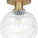 Brass Gold Semi Flush Mount Ceiling Light Fixture, Farmhouse Bathroom Light with Globe Glass Shade, Vintage Hallway Lights Fixture, Small Close to Ceiling Lighting for Porch Corridor Kitchen Entryway
