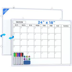 MaxGear Monthly Calendar Dry Erase Board for Wall, 24"x18" Magnetic Double-Sided White Board, Hanging Whiteboard for Planning, Drawing, Memo, to Do List, School, Home, Kitchen, Office