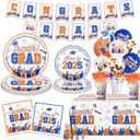 Orange Blue Graduation Decorations 2025, 167Pcs Graduation Plates and Napkins Congrats Grad Cups Tablecloth Banner Balloons for Class of 2025 Grad Decorations (Blue and Orange)
