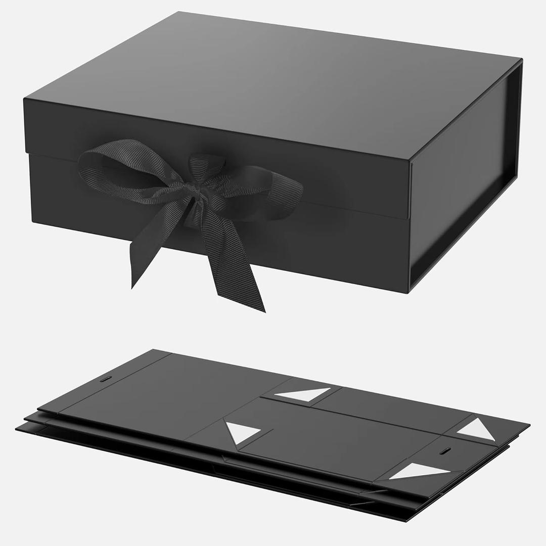 Gift Box Black, 10.5x7.5x3.1 Inches Larger Capacity Magnetic Gift Decorative Box with Lid and Ribbon for Men omen, Collapsible Proposal Box for Valentine's Day Wedding Birthday(4 Pack)