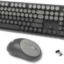 Wireless Keyboard and Mouse Combo, 104 Round Keys Cute Colorful Cordless Keyboard and Mouse with Retro Typewriter Black