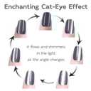 6 x Cat Eye Nails Short Squoval, Shimmery Black, Small Size Press on False Nails, 24 Reusable Fake Nails With Stick on Adhesive Tabs