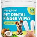 WEENY PAWS Pet Dental Wipes for Dogs & Cats, Remove Bad Breath and Plaque, Easy to use, Dog Finger Toothbrush, Disposable Gentle Cleaning Pet Dental Wipes, Gentle Dog Toothbrush, 50 Wipes, Pack of 4