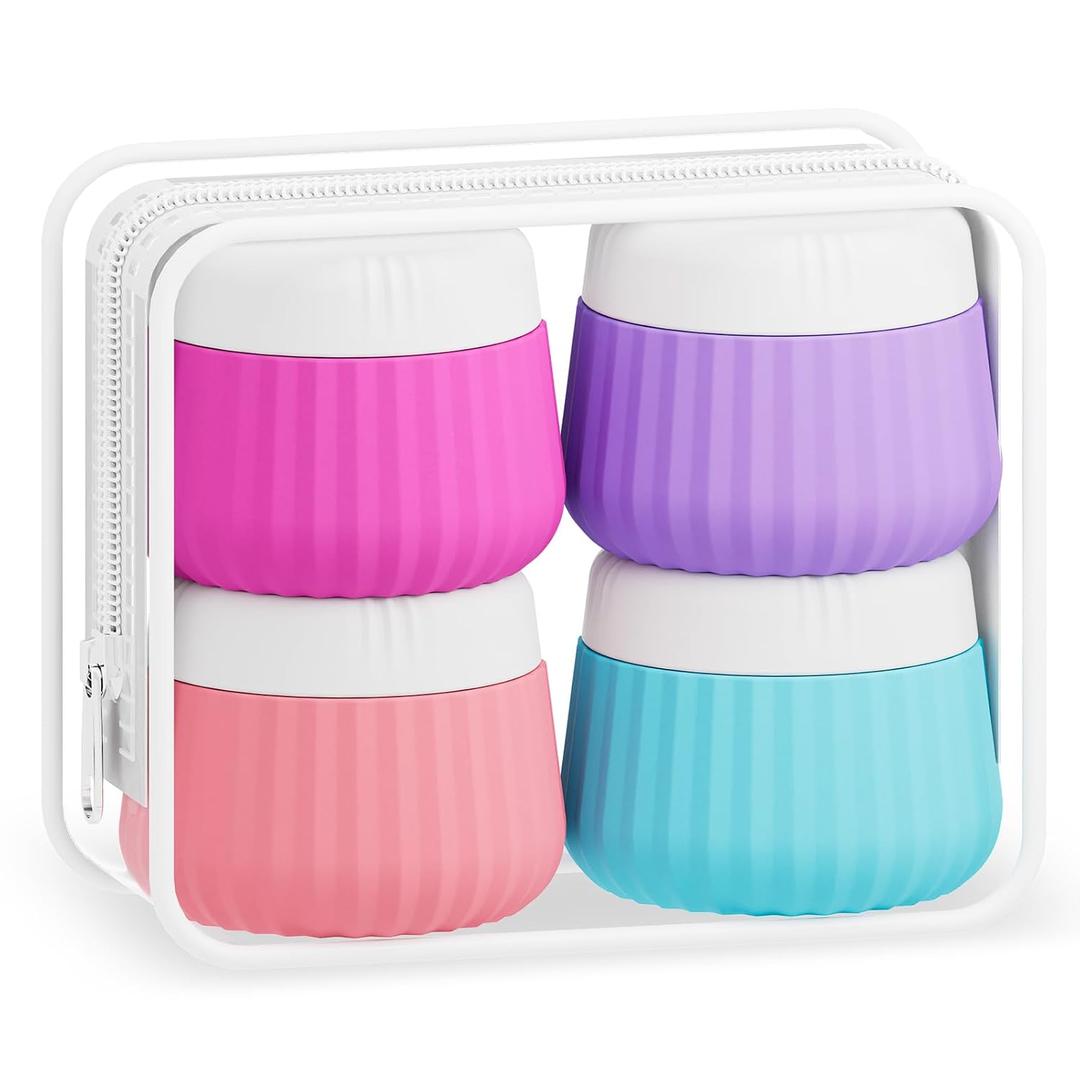 Mrsdry 4 Pack Travel Size Silicone Jars, TSA Approved, Leak Proof, Bright Colors, 90ml Each, Cylindrical, With Clear Bag