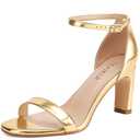 TEAIEUI Gold Heels for Women Open Toe Heeled Sandals Chunky High Heel with Ankle Strap Heeled for Women Dressy Block Heel 11