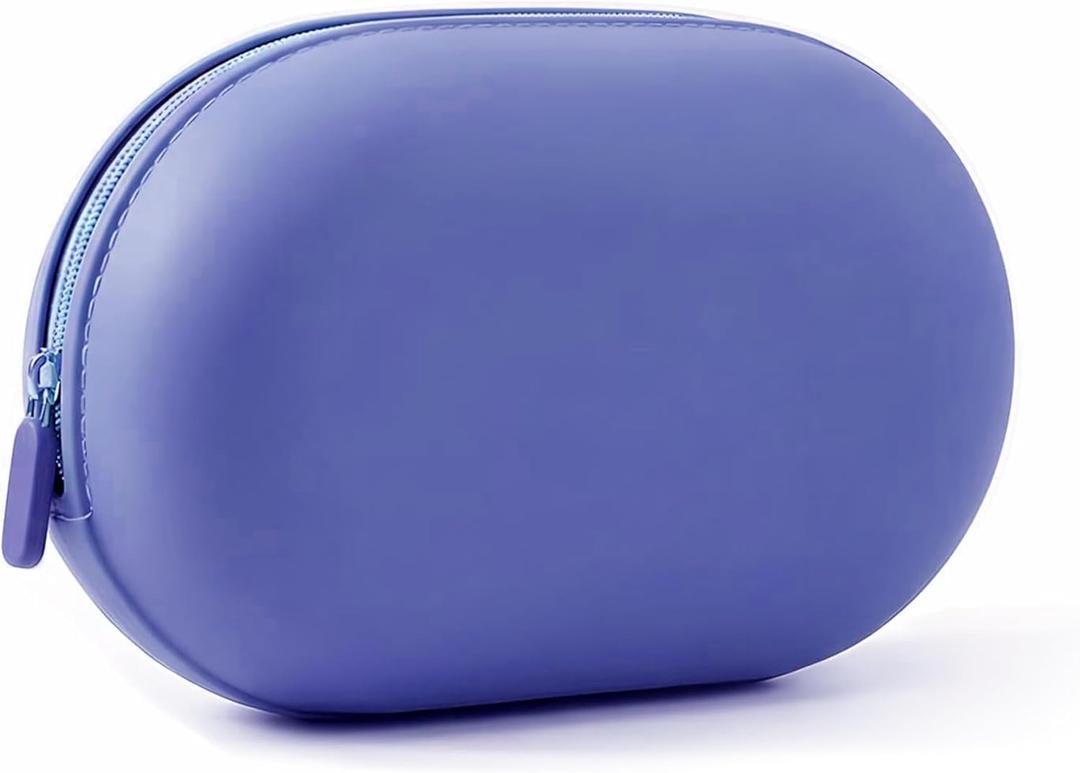 Silicone Makeup Bag, Travel Cosmetic Organizer Pouch with Zipper for Women (Blue)