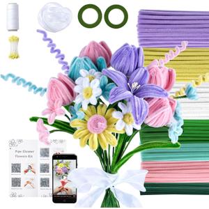 LENYNAL 500 Pcs Pastel Pipe Cleaners Craft Bulk, Macaron Pipe Cleaner Flower Kit, Glue-Free & Safe for Kids, Step-by-Step Tutorial, 6 Colors Chenille Stems for Flower Making