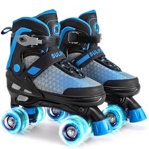 SULIFEEL Roller Skates for Girls Boys Kids,4 Sizes Adjustable Quad Skates with Light up Wheels, Safe Fun Children Skates, Best Gift for Beginners Indoor Outdoor Sports Size L (38-42)