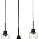 Modern 3-Light Pendant Island Light Fixture Black Ceiling Hanging Lights with Clear Seeded Glass and Adjustable Cord,Industrial Pendant Lighting for Kitchen Living Room Dining Room Foyer