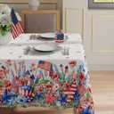 2 x XCHI Watercolor Flowers America Stars Hats Memorial Day Tablecloth Round 4th of July Patriotic Independence Day Table Cloth Table Covers for Indoor Dining Home Party Decorations 70x70 Inch