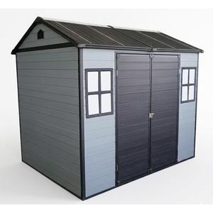 KEIKI 8x6 FT Outdoor Resin Garden Shed with Floor & 2 Windows, Waterproof Tool Storage Shed with Lockable Door for Garden Tools, Bicycles, Trash Cans, Grey+Black