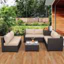 DSF6-ZCBZ003. BROWN WICKER CHAIR CORNER SOFA AND TABLE