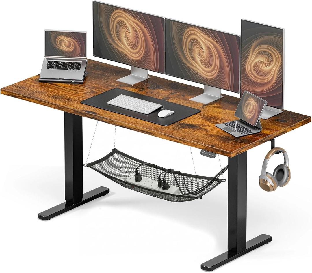 40x24 Electric Standing Desk with Cable Net, Rustic Brown
176 lbs Capacity, 28.3"-46.4" Height Range, 3-Piece Desktop, Quiet Motor Under 45dB, 2 Memory Presets, Hook & Cable Clips