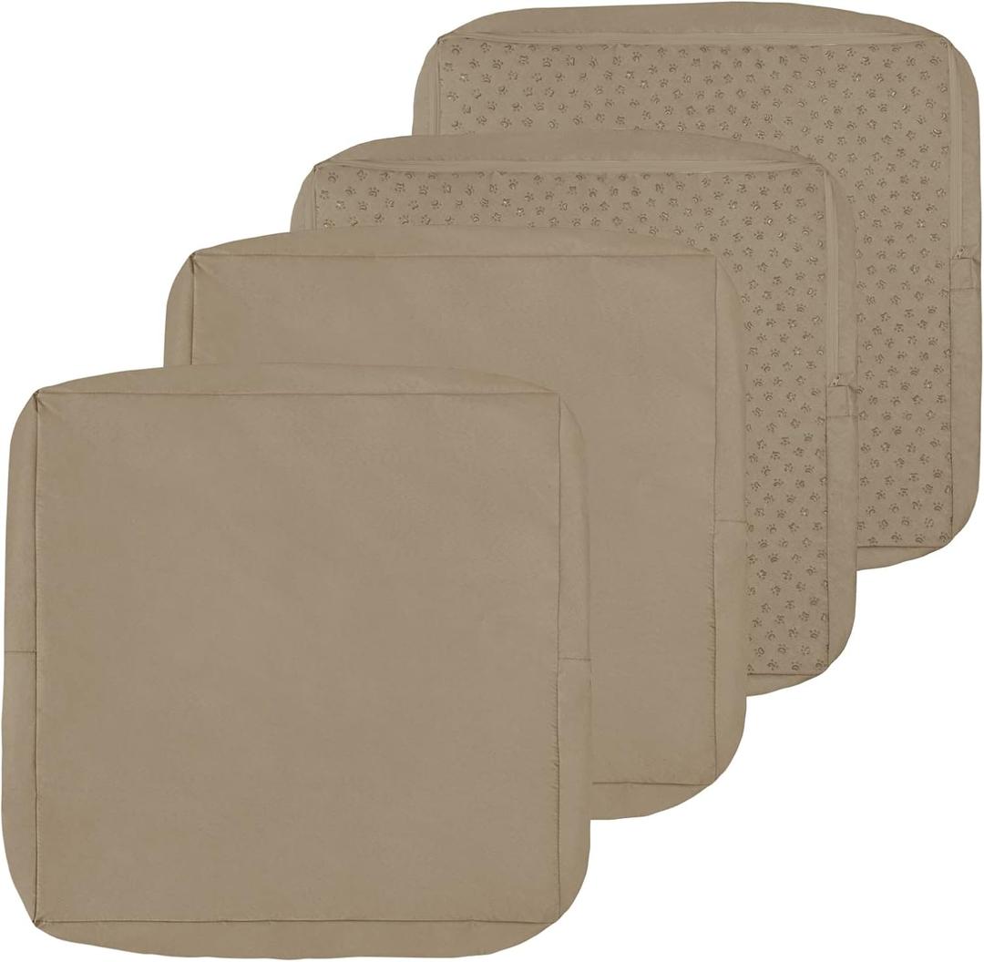 Easy-Going Waterproof Patio Cushion Covers ONLY Cover 24x24x4 inch 4 Pack Replacement Non-Slip Outdoor Seat Cushion Slipcover with Zipper. Camel
